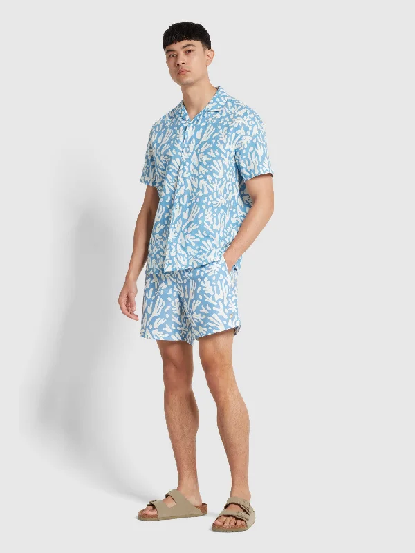 Colbert Reef Print Swim Short In Arctic Blue