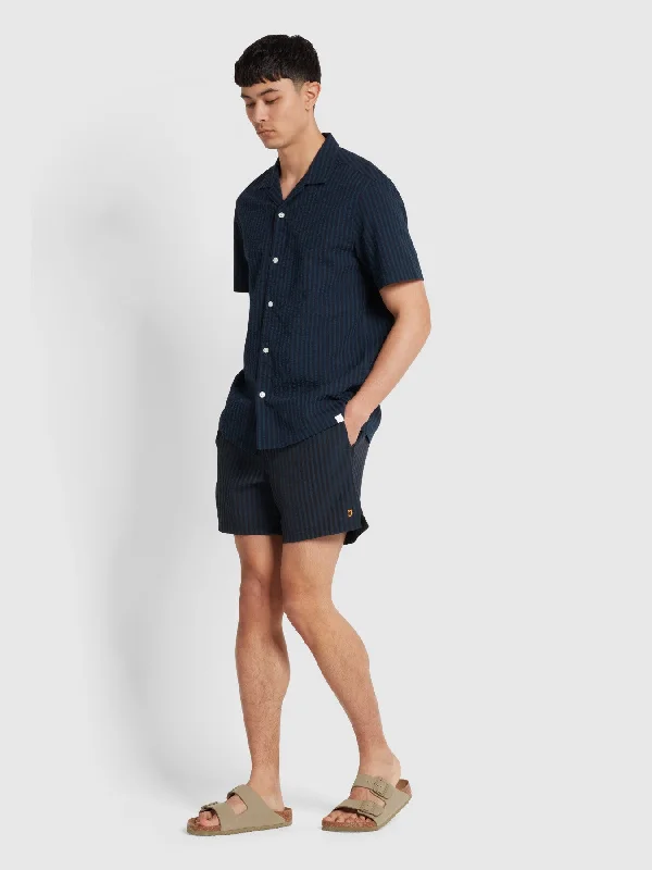 Colbert Regular Fit Solid Seersucker Swim Short In True Navy