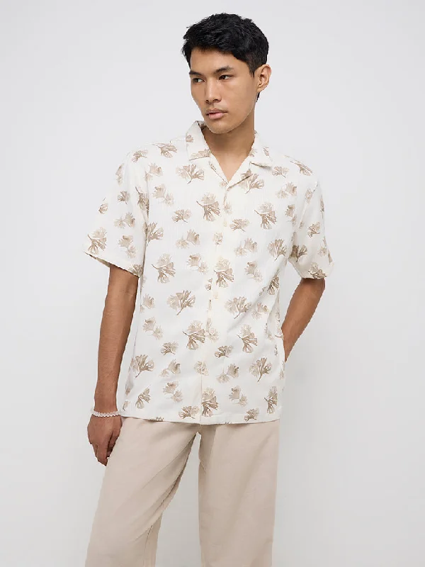 ETA Beige Floral Printed Relaxed-Fit Shirt