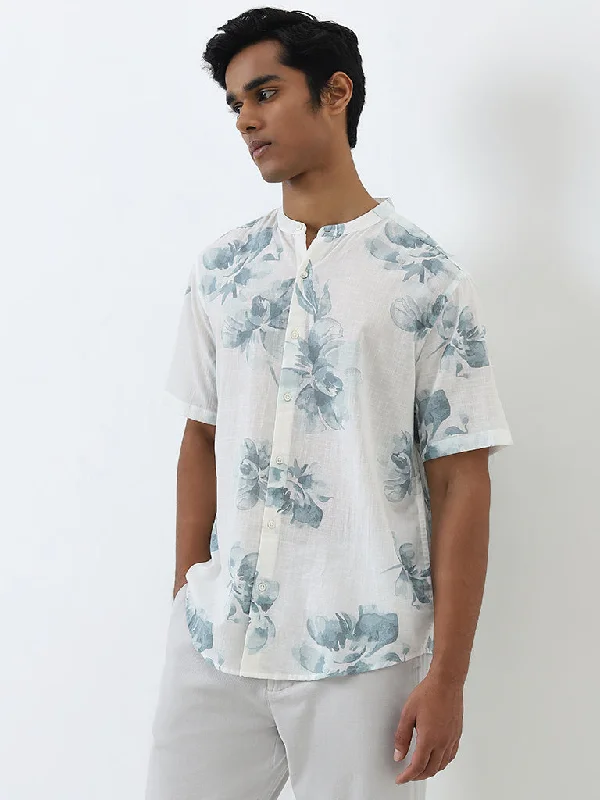 ETA Blue Floral Design Resort Fit Cotton Shirt