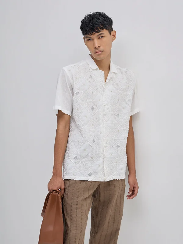 ETA White Embroidered Relaxed-Fit Cotton Shirt