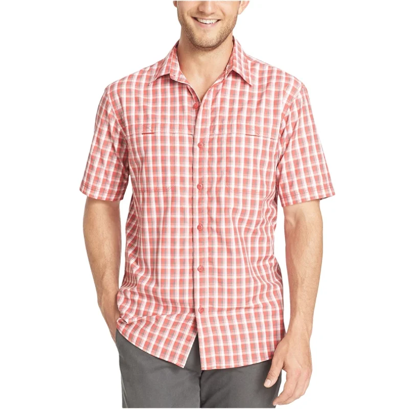 G.H. Bass & Co. Mens Performance Plaid SS Button Up Shirt, Red, Small