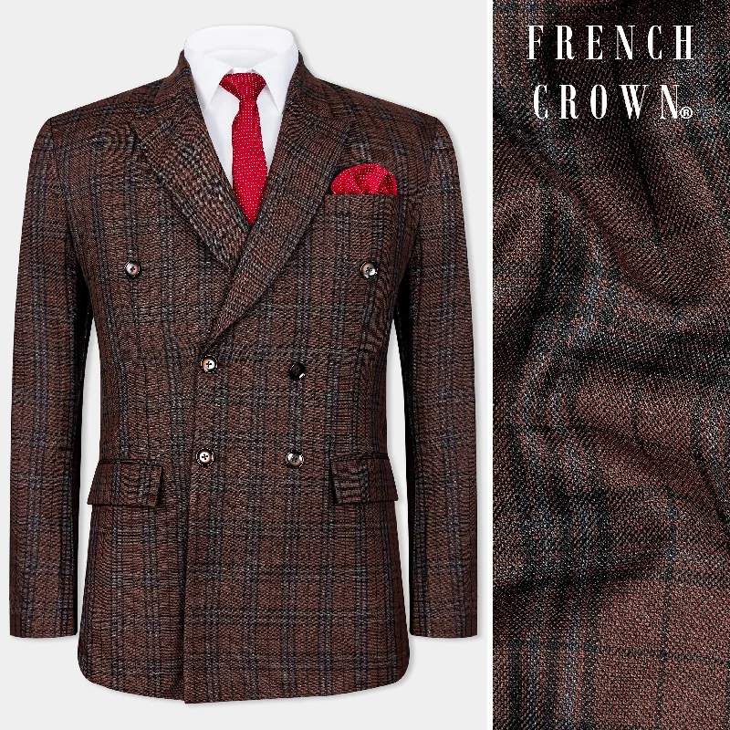 Gingerbread Plaid Wool blend Double-Brested Blazer