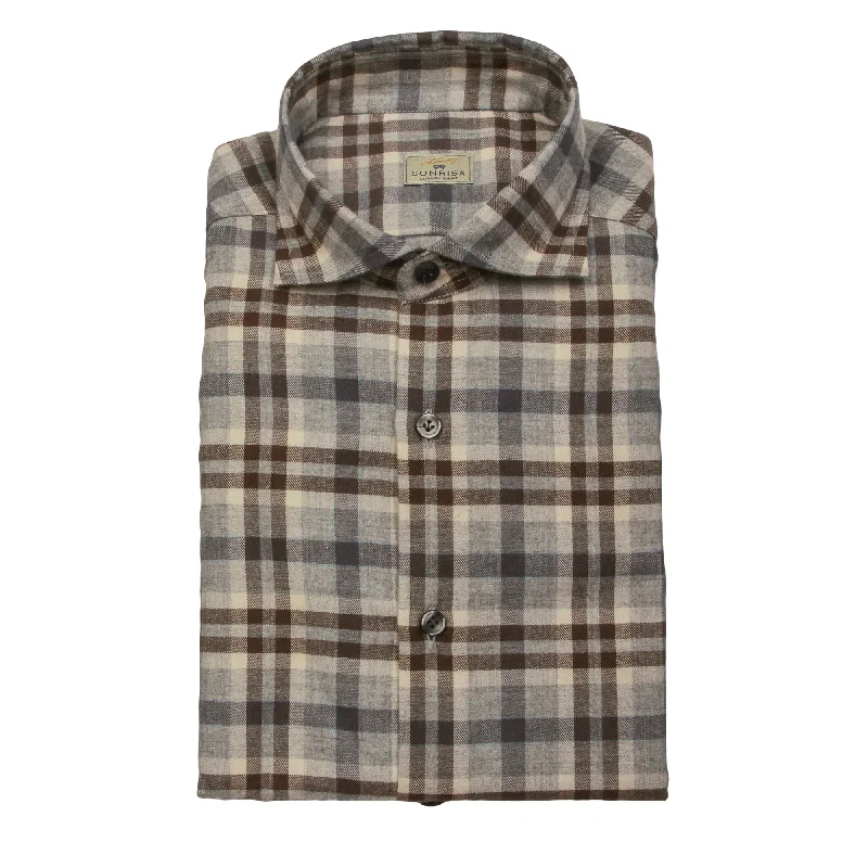 Grey and Brown Check Cotton Wool Flannel Shirt - SONRISA