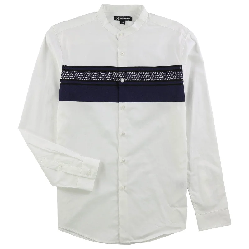 I-N-C Mens Band Collar Button Up Shirt, White, 3XL