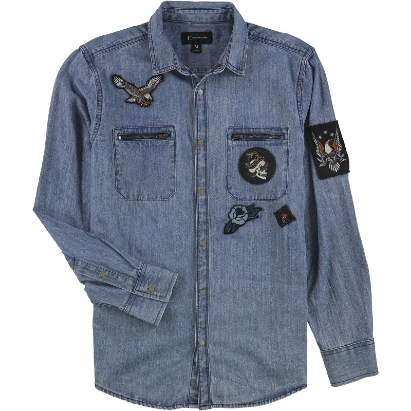 I-N-C Mens Denim Patch Button Up Shirt