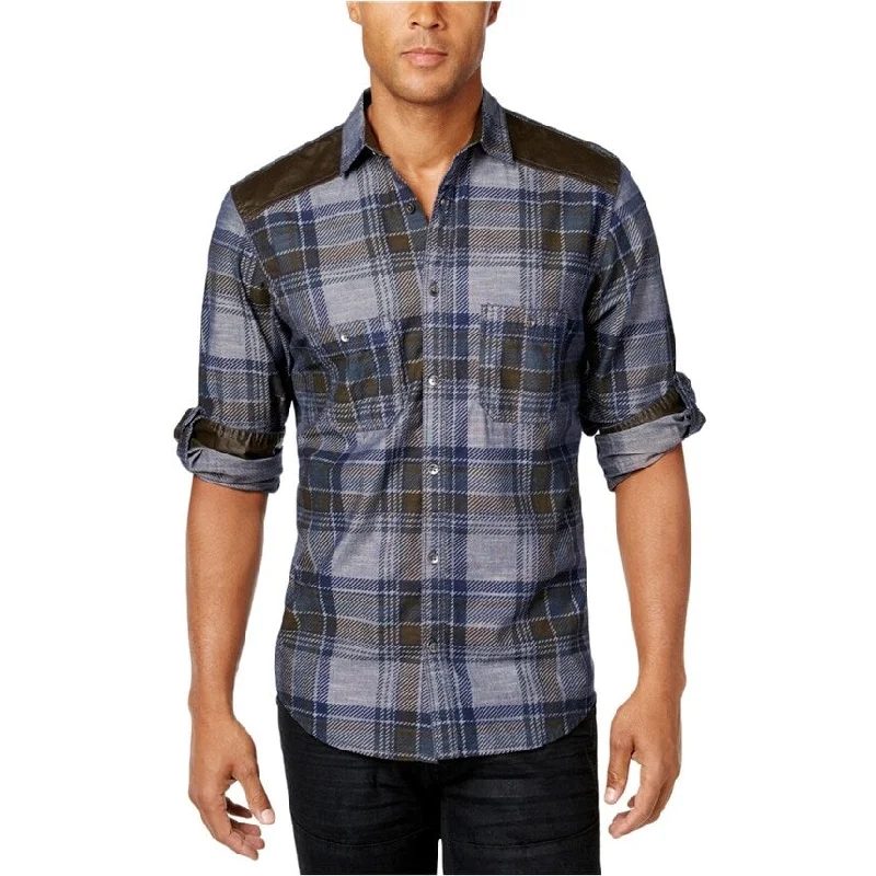 I-N-C Mens Long Sleeve Button Up Shirt, Blue, Small