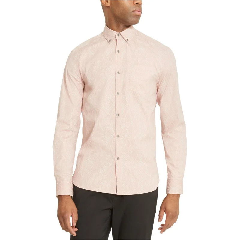 Kenneth Cole Mens Stretch Button Up Shirt, Pink, Large