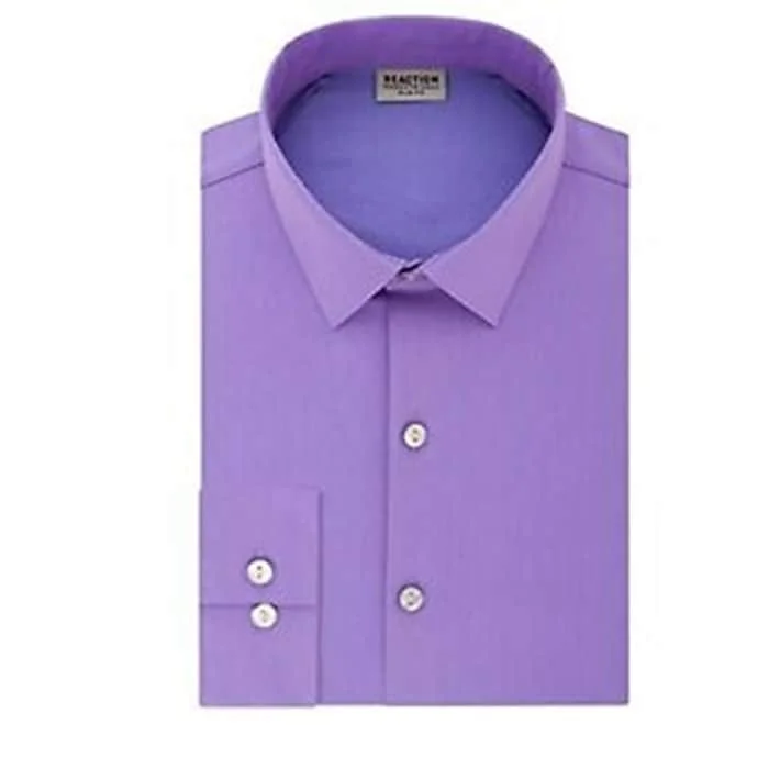 Kenneth Cole Reaction Men's Slim-Fit All Day Flex Performance Stretch Solid Dress Shirt Purple Size 36-37