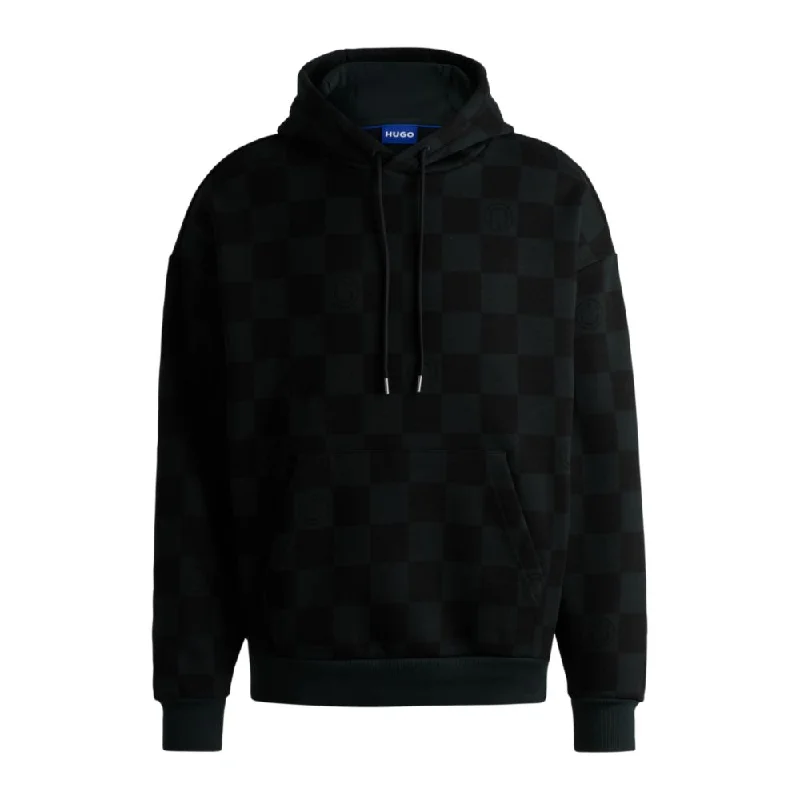 Loose-fit hoodie in cotton terry with checkerboard print