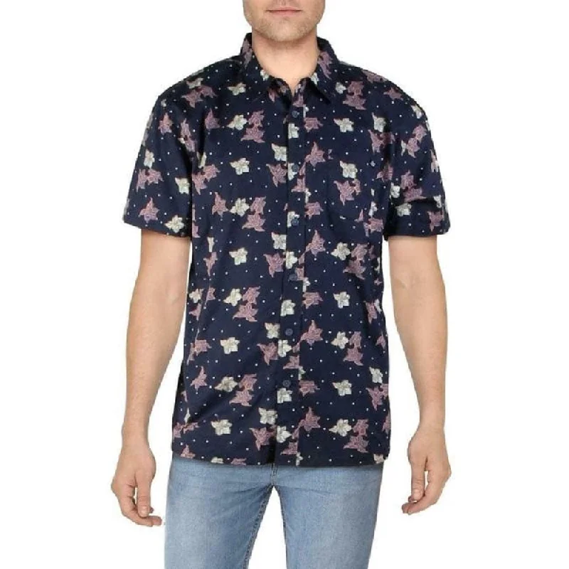 Lost Men's Button Down Floral Chest Pocket Shirt Blue Size Small