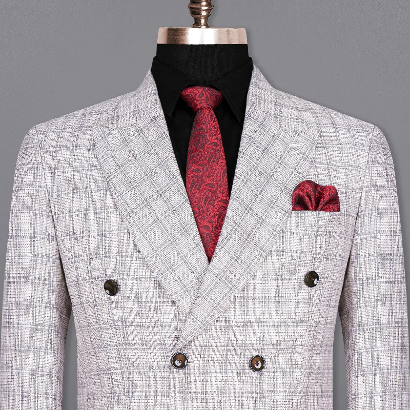 Mercury Grey Plaid Double Breasted Premium Cotton Blazer