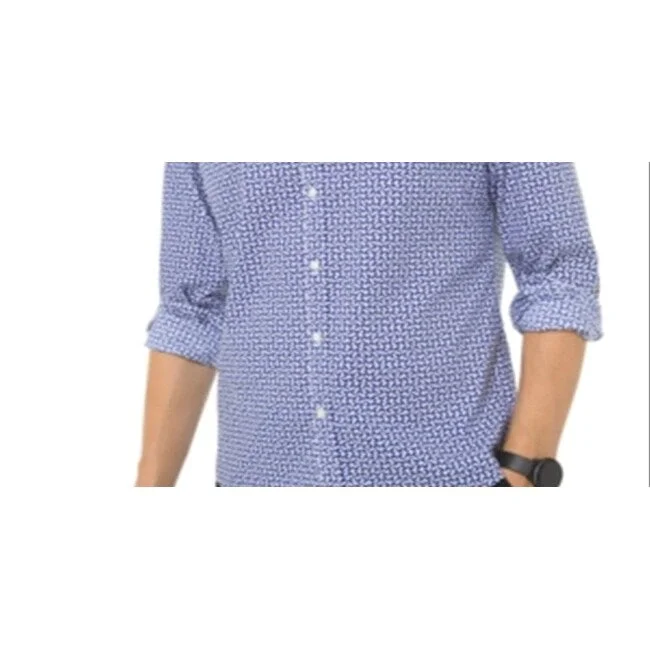 Michael Kors Men's Button Front Slim Fit Printed Shirts Blue Size Xx-Large