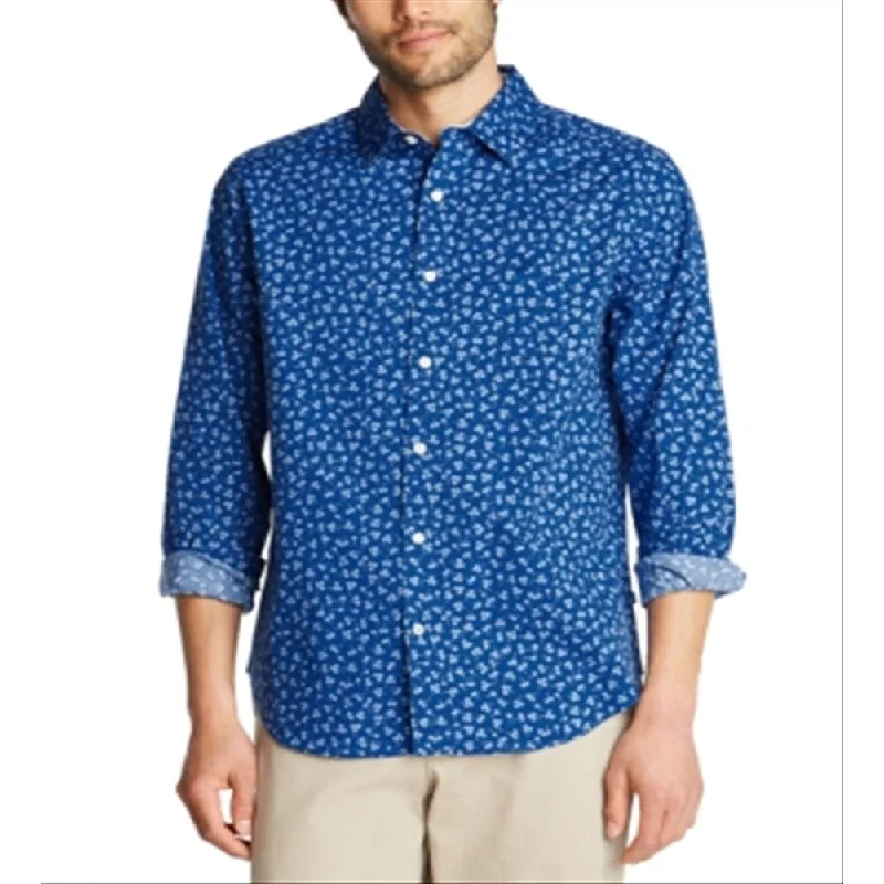 Nautica Men's Floral Prit Cotton Button Down Shirt Blue Size Small