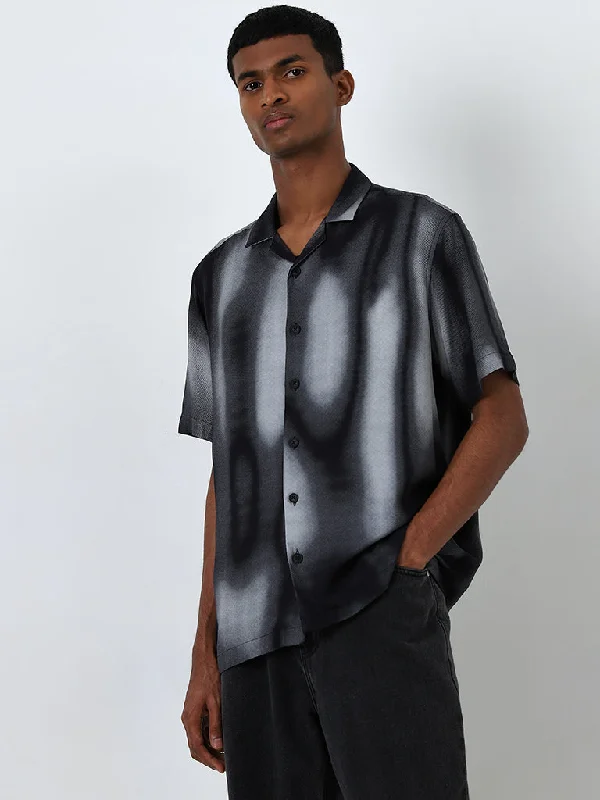 Nuon Black Abstract Design Relaxed-Fit Shirt