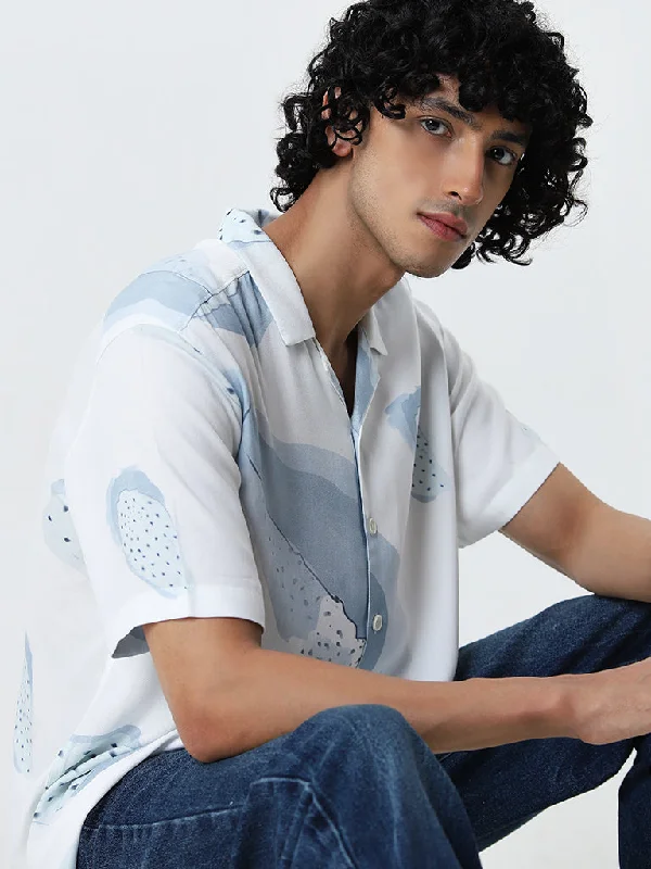 Nuon Light Blue Printed Relaxed-Fit Shirt