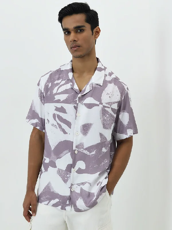 Nuon Mauve Abstract Print Relaxed-Fit Shirt