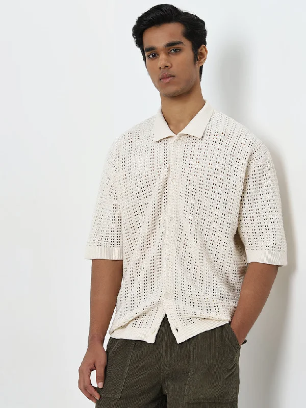 Nuon Off-White Knit-Textured Relaxed-Fit Cotton Shirt