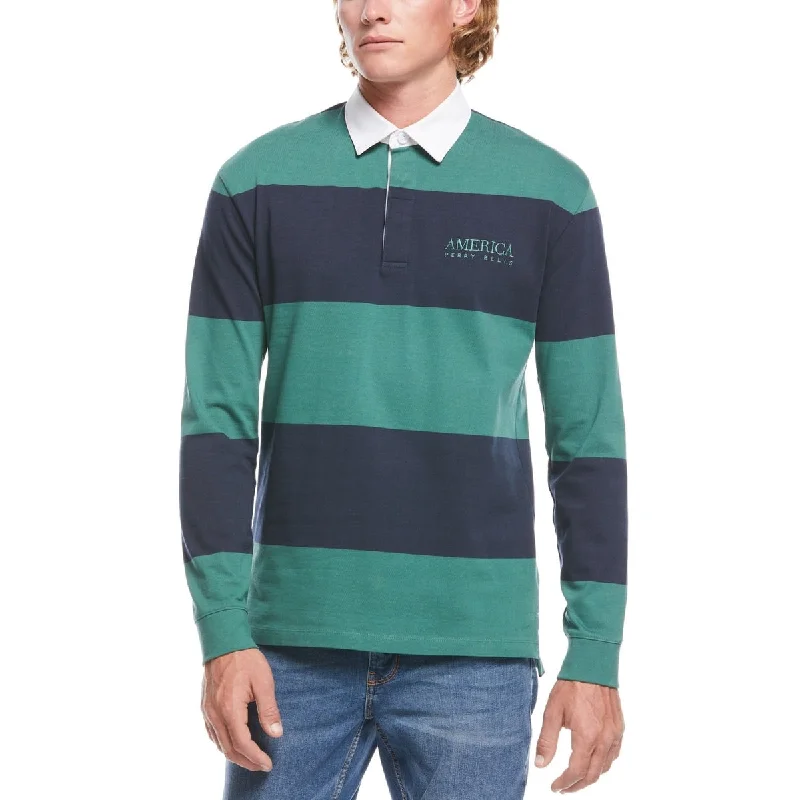 Perry Ellis Men's Striped Rugby Shirt Green Size Small