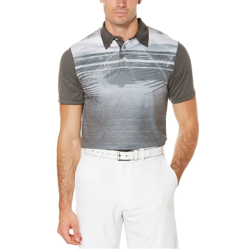 PGA Tour Mens Palm Rugby Polo Shirt, Grey, Small