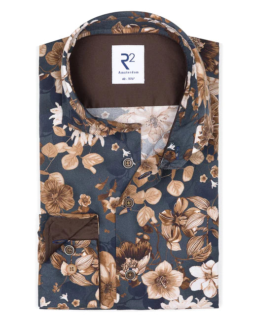 R2 Amsterdam Floral LS Shirt Navy