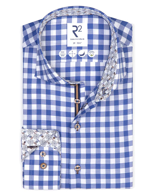 R2 Amsterdam Gingham LS Shirt Blue Vichy Check