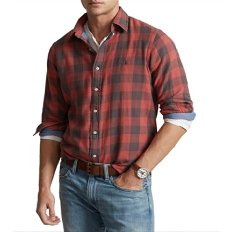 Ralph Lauren Men's Classic Fit Plaid Double Faced Shirt Red Size Small