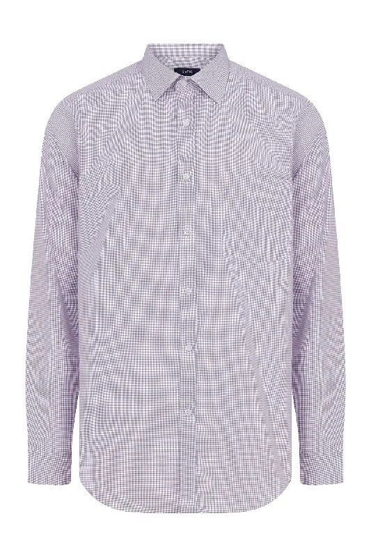 Regular Fit Long Sleeve Checked Cotton Casual Shirt, Purple K.