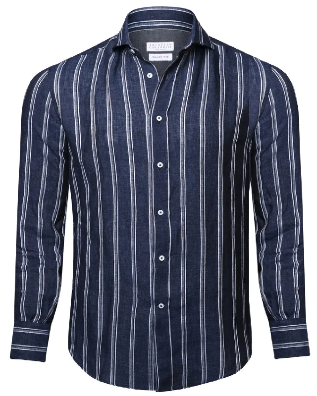 Navy and Denim Striped Sportshirt