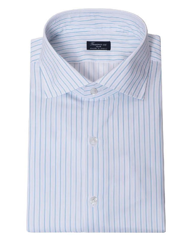 Blue and White Striped Dress Shirt