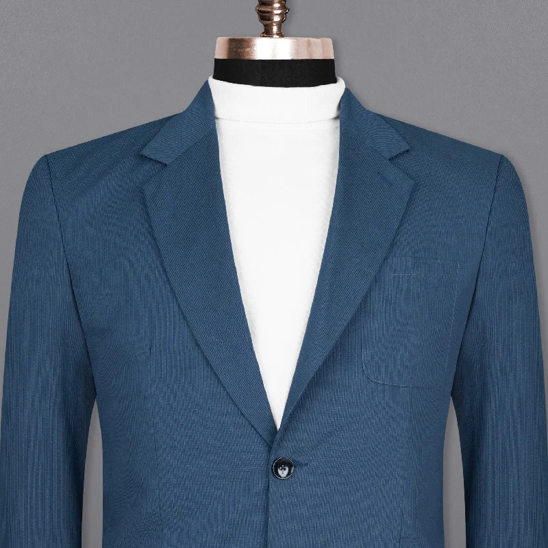 San Juan Blue Subtle Striped Premium Cotton Sports Blazer