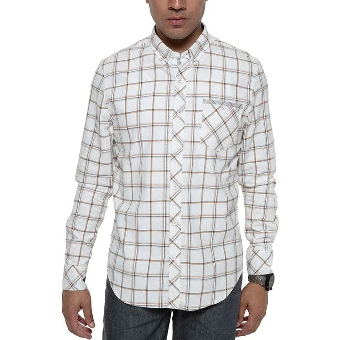 Sean John Men's Grid Pattern Flannel Shirt White Size Medium