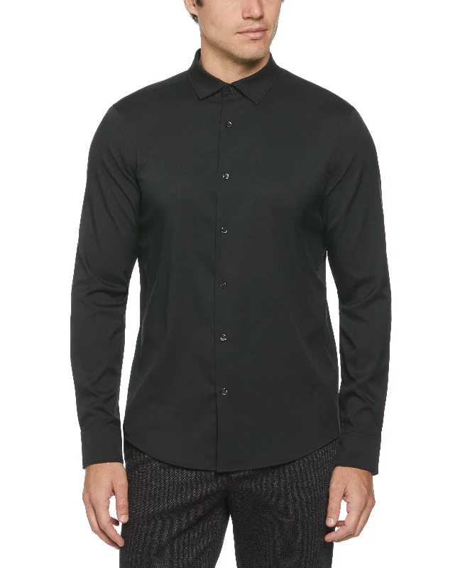 Slim Fit Untucked Total Stretch Solid Shirt - Black