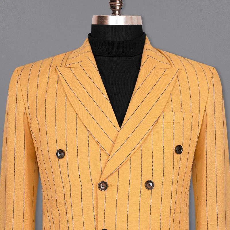 Sunshade Orange Striped Wool Rich Double Breasted Blazer