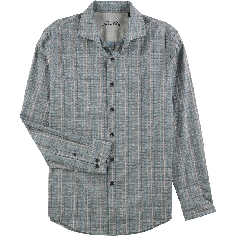 Tasso Elba Mens Vercelli Plaid Button Up Shirt, Grey, Small