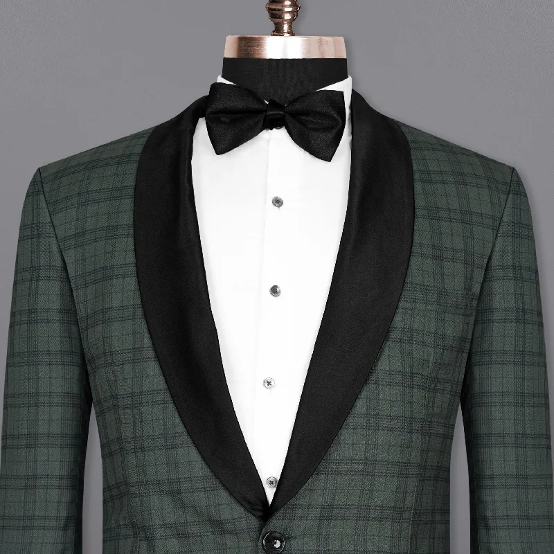 Timber Green Plaid Wool Rich Tuxedo Blazer