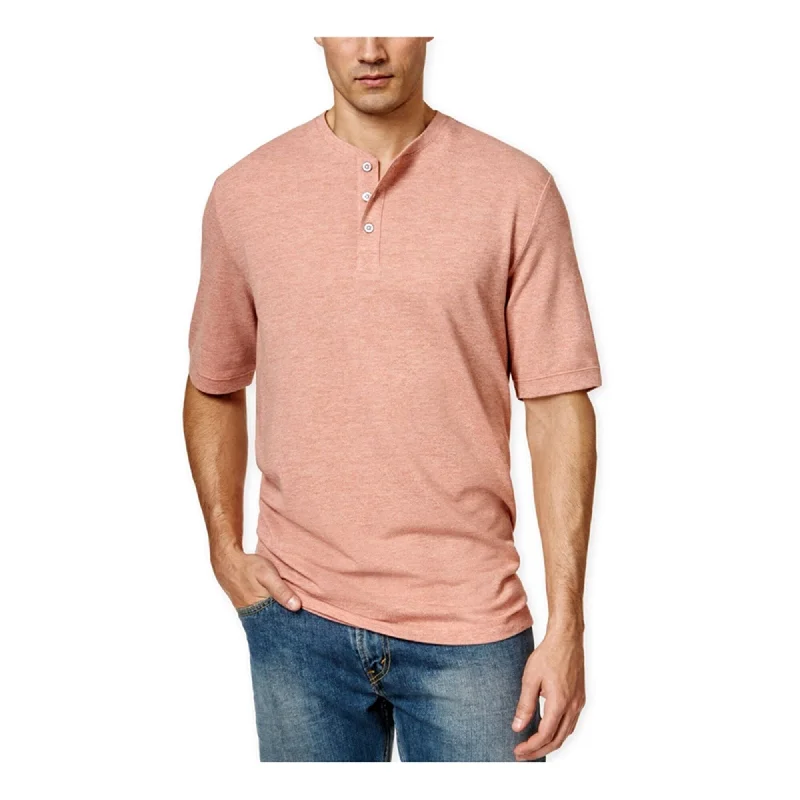 Weatherproof Mens Vintage Pique SS Henley Shirt, Orange, Small