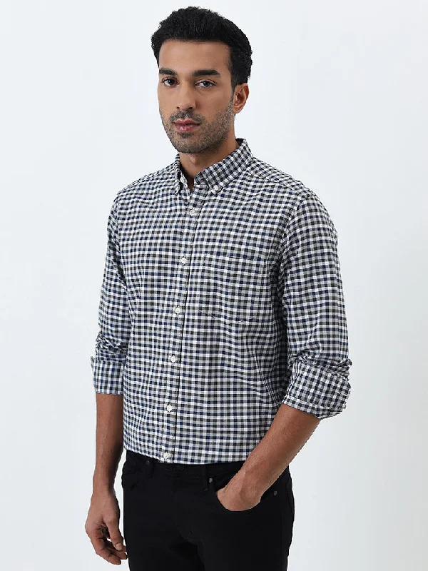 WES Casuals Black Checkered Relaxed-Fit Cotton Shirt