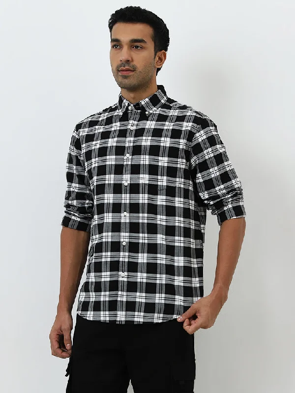 WES Casuals Black Checkered Relaxed-Fit Cotton Shirt