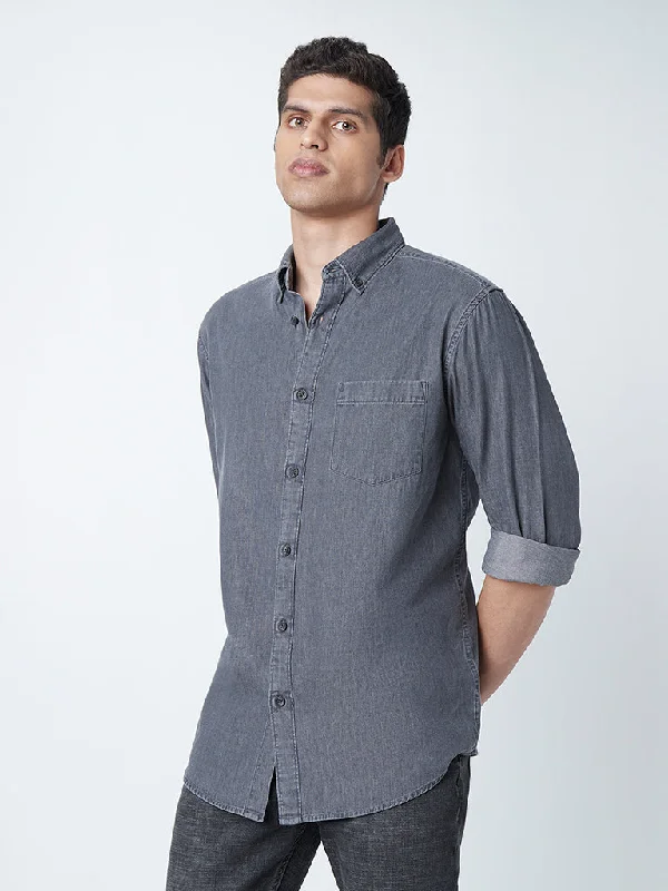 WES Casuals Charcoal Cotton Relaxed-Fit Shirt