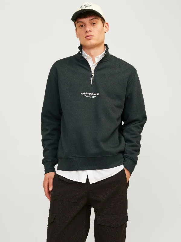 Text Half Zip Sweatshirt in Forest