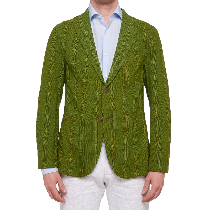 BOGLIOLI Galleria Lime Green Striped Wool-Silk-Linen Unconstructed Jacket 50 NEW