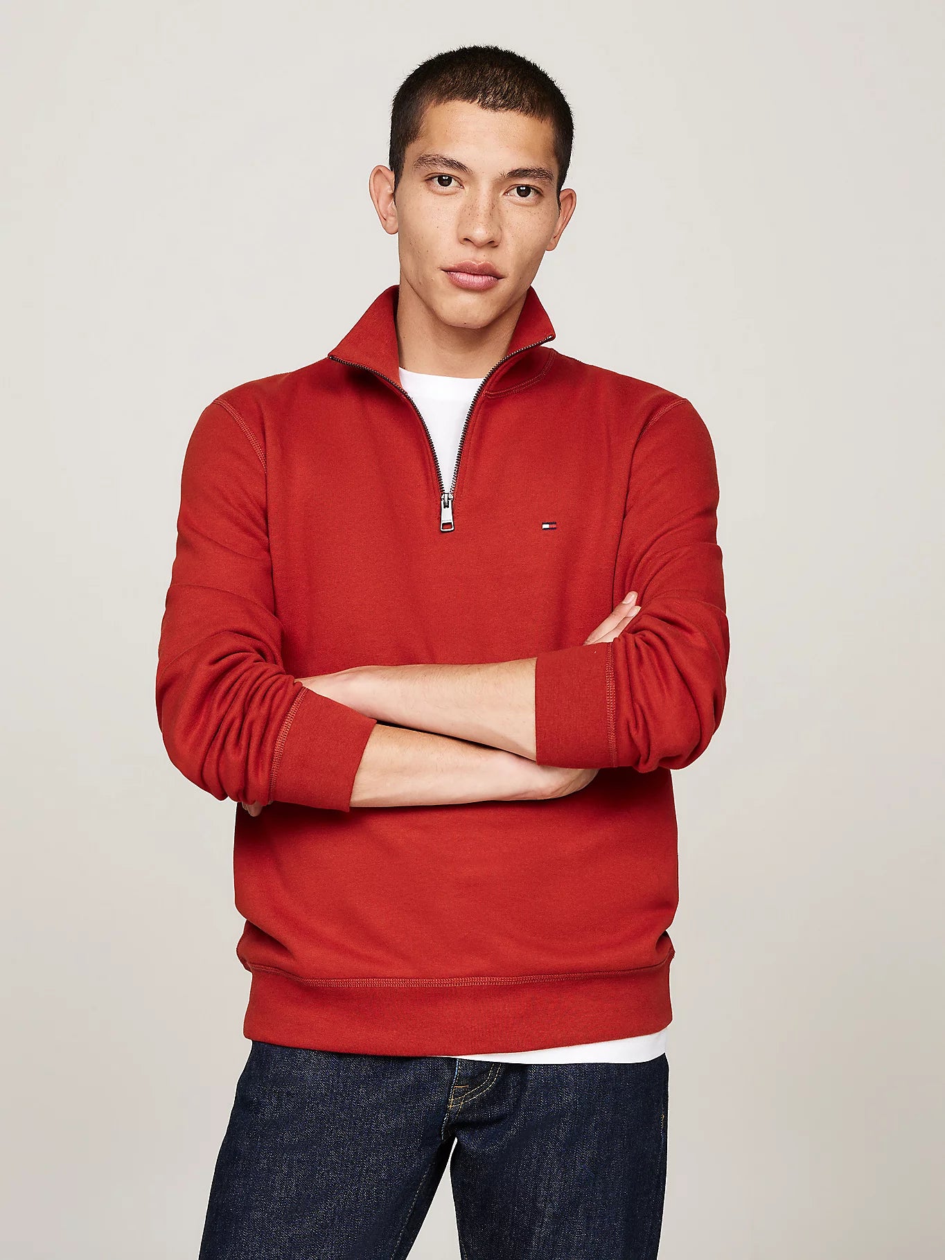 Quarter-Zip Mock Turtleneck Sweatshirt in Magma