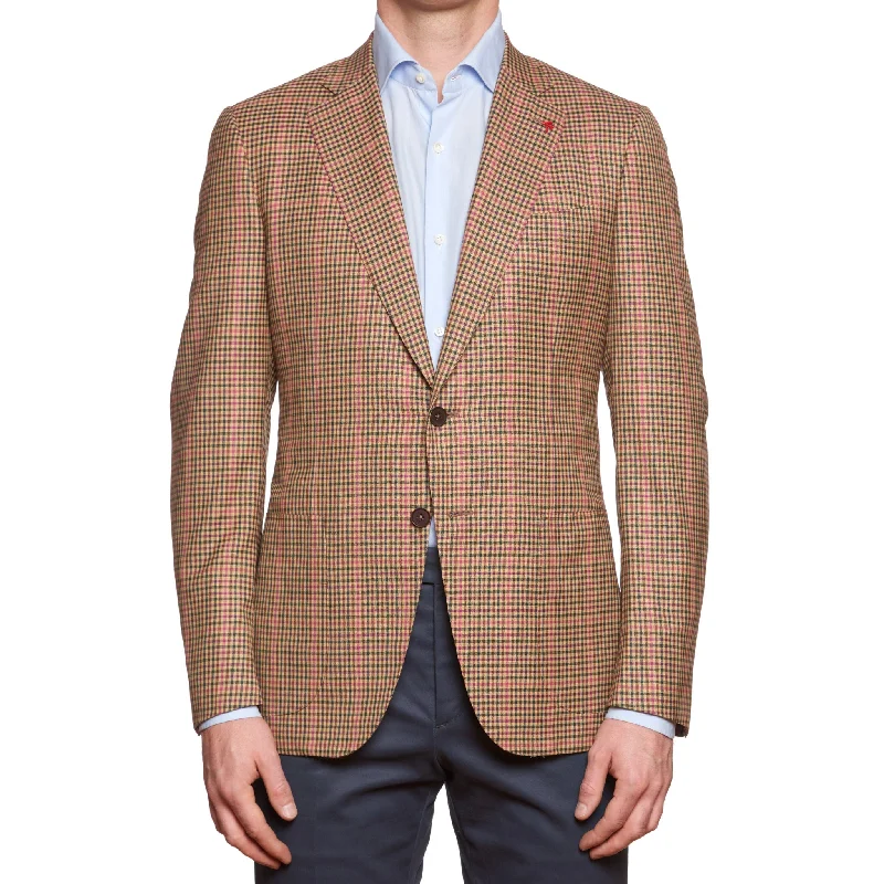 ISAIA Napoli "Gregory" Tan Gun Club Check Wool Super 130's Jacket 50 NEW US 40