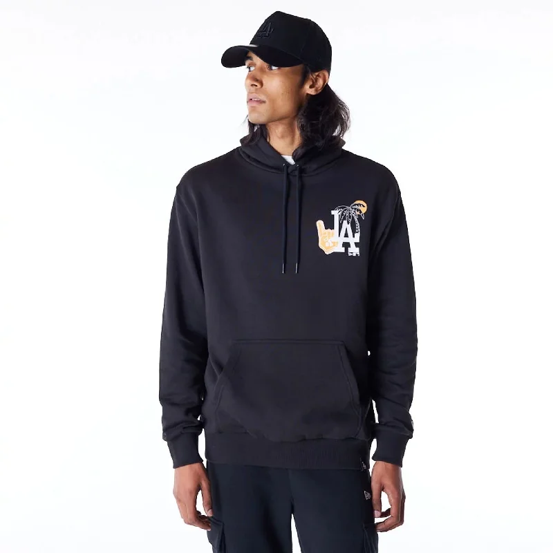 LA Dodgers MLB Graphic Black Oversized Pullover Hoodie