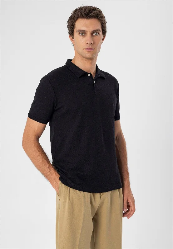 Men's Black Polo Neck Slim Fit T-Shirt - Wessi