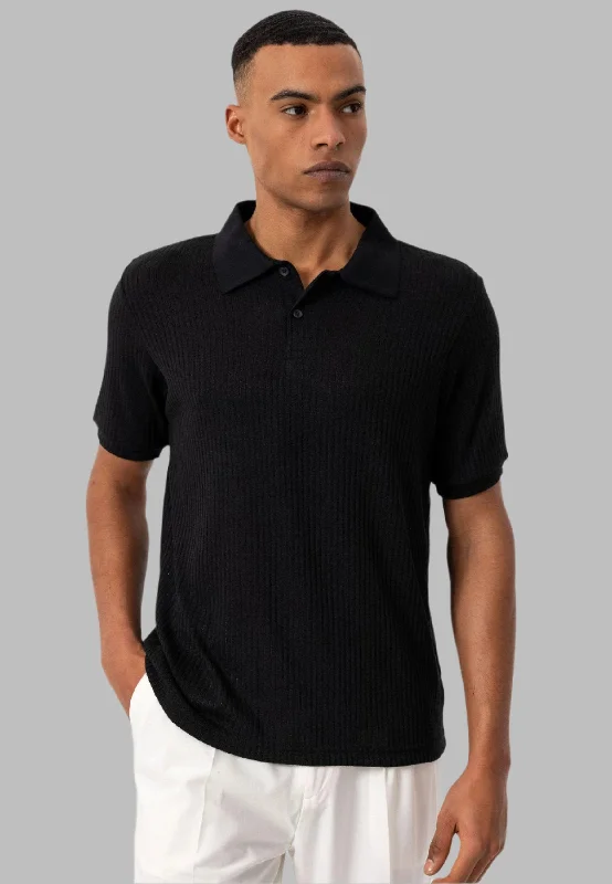 Men's Black Slim Fit Polo Collar  T-Shirt - Wessi