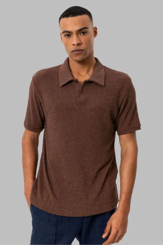 Men's Brown Polo Collar Knit T-Shirt - Wessi