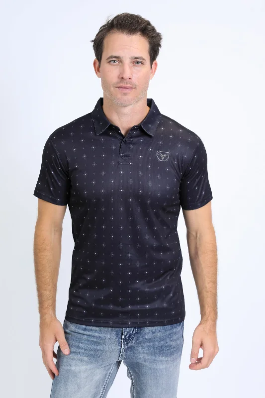 Mens Performance Fabric Print Black Polo