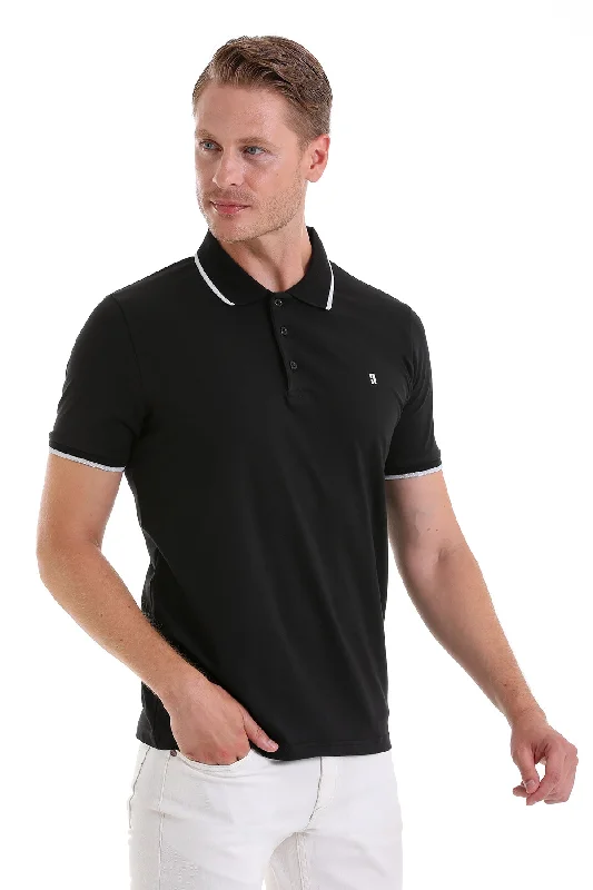 Regular Fit Black Basic 100% Cotton Polo T-Shirt